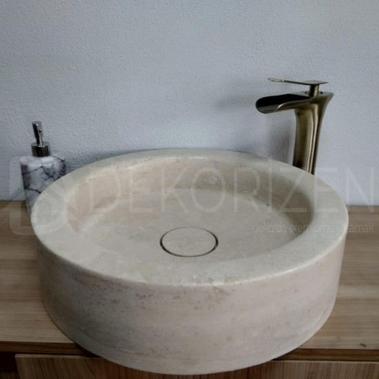 Traverten Silindir Kapaklı Mermer Lavabo